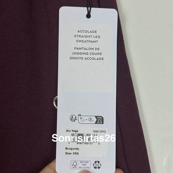 ALO Yoga Accolade Sweatpant Straight Leg Burgundy Size XXS - Picture 7 of 16